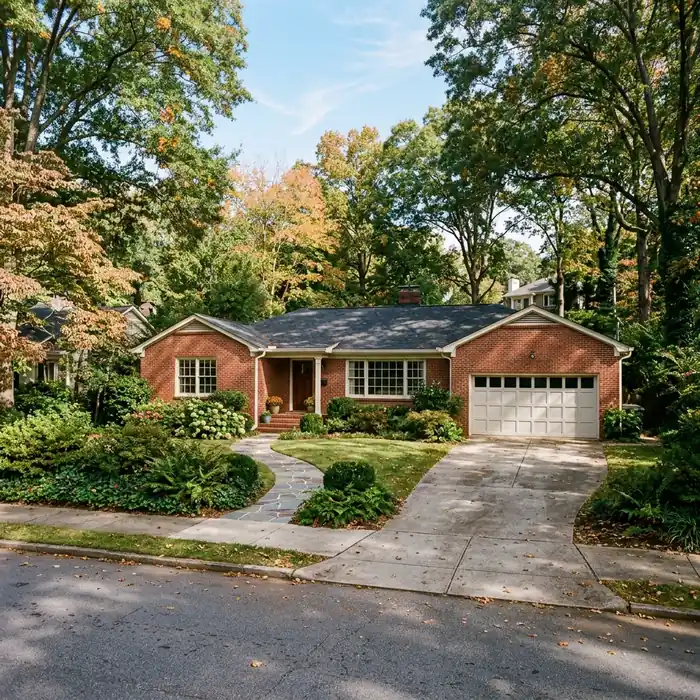 A home with an attached garage in the Dunwoody Village area of Dunwoody